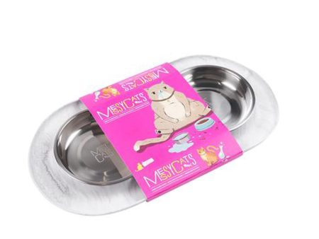 Messy Mutts Cat Double Feeder Silicone Marble For Sale