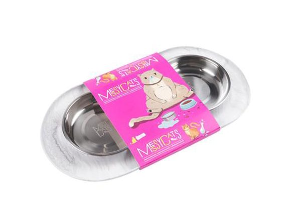 Messy Mutts Cat Double Feeder Silicone Marble For Sale