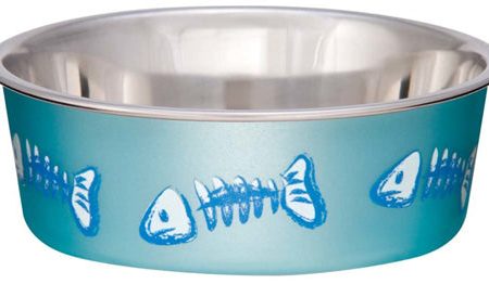 Loving Pets Bella Designer Fish Skeleton Cat Dish Metallic Ocean Blue 1ea XS Cheap