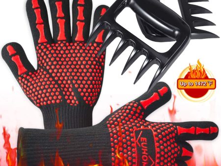 EUHOME 3 in 1 Grilling Set Accessories with EN407 Certified 1472 F° Extremely Heat Resistant Gloves BBQ, Grill Brush & BBQ Bear Claws. Perfect Gift for Grill, Baking, Christmas, Thanksgiving For Discount