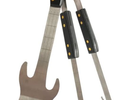 PEPKICN Rock Guitar Style Heavy Duty Stainless Steel 2-Piece Barbecue Tool Set - Spatula & Tongs with Wooden Handle Online Hot Sale